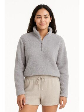 DYI Women's Tranquil 1/2 Zip Fuzzy Fleece Grey Size Large